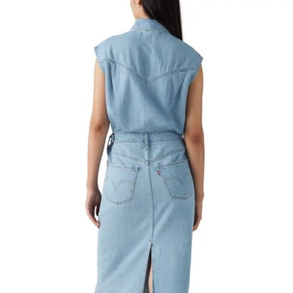 Levi's Denim Dress Women XS Blue NWT Sleeveless Midi Button Front Pockets - Picture 5 of 9